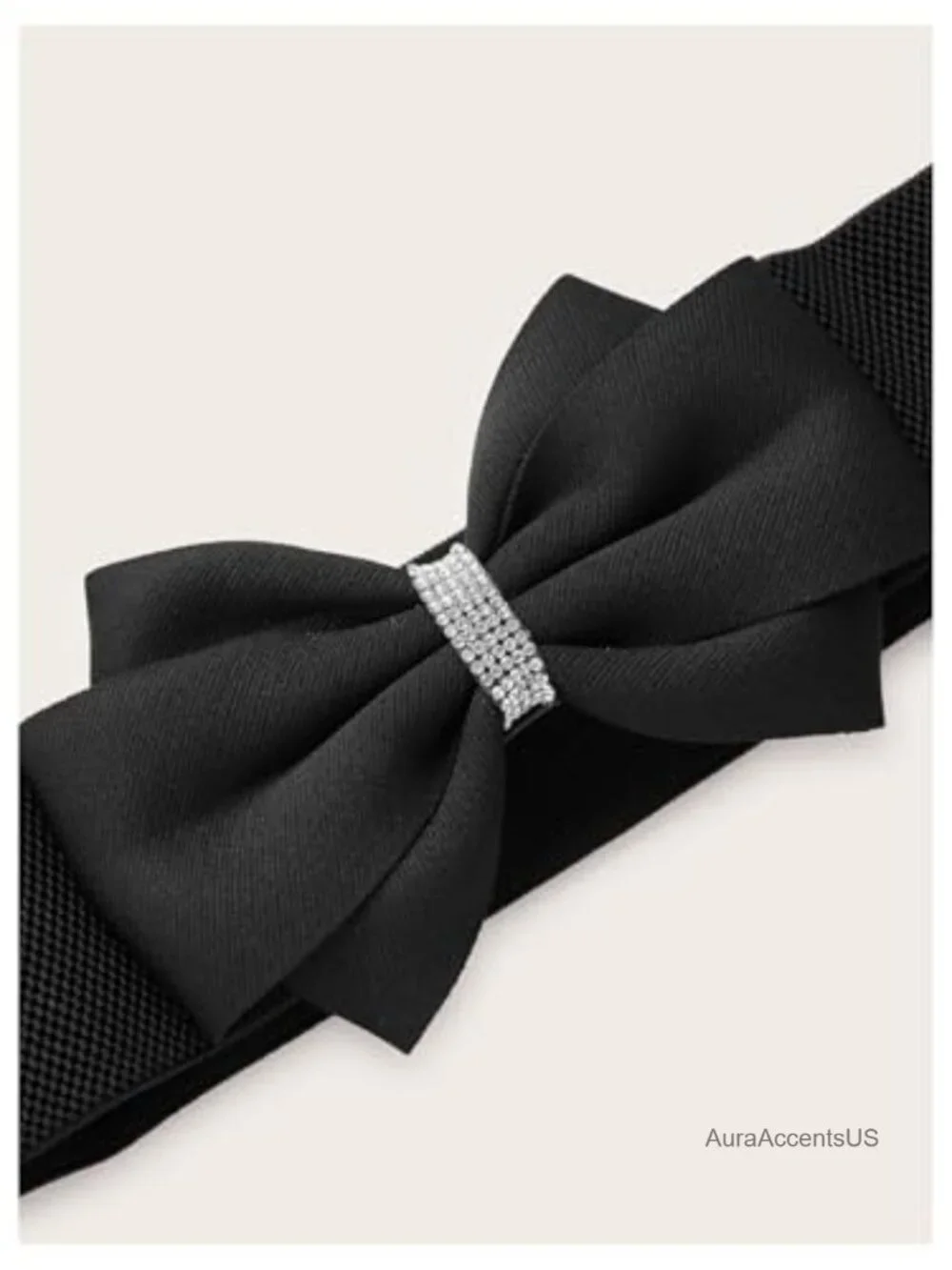 Rhinestone Bow Elastic Wide Belt Stretchy Waist Buckle Belt